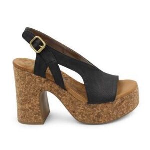 Black Cork Platform Sandal - Black Platform Shoes Corked Sandal Ladies 6   EUC